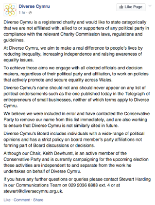 Diverse Cymru Facebook post.
