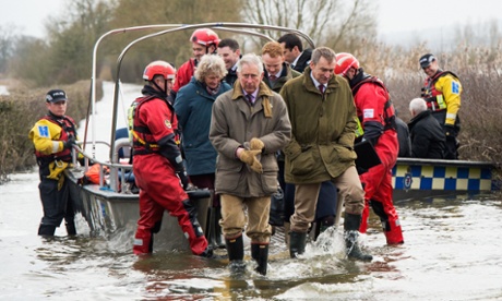 Prince Charles visiting flood-hit communities on the Somerset levels in February 2014 . He has frequently voiced the need for rapid action on global warming.