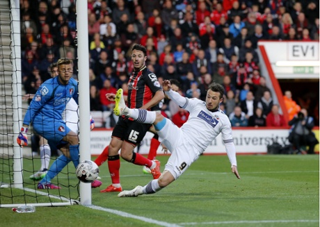 Bolton's Adam Le Fondre comes close to scoring from Dervite's looping header but the flag was raised.