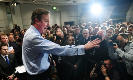 David Cameron, delivering his party's small business manifesto during a campaign rally in London. His economic handling was praised by Karen Mills.