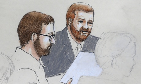 James Holmes, left, and defense attorney Daniel King in a courtroom sketch.