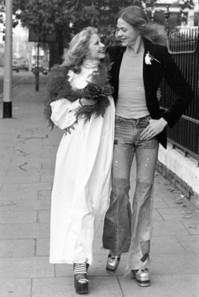 Wedding couple in platform shoes.