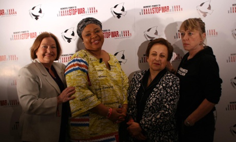 Nobel peace prize laureates at the conference: Mairead Maguire, Leymah Gbowee, Shirin Ebadi and Jody Williams.