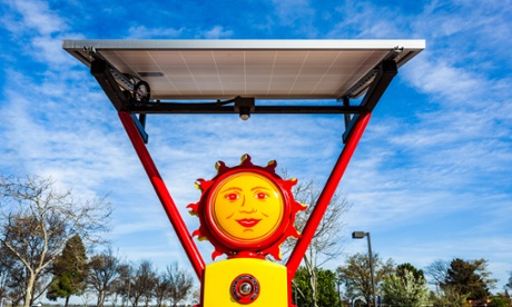Solar filling station. An antique gas station pump converted to provide solar powered charing for electronic devices. Taken March 8, 2015, Davis, California.Solar energy power  solar power  PV  photovoltaic  