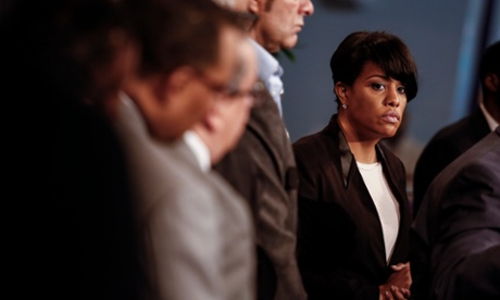 Baltimore Mayor Stephanie Rawlings-Blake looks on during a news conference on 26 April.