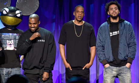 Deadmau5, Kanye West, Jay Z and J Cole at the Tidal launch in New York.