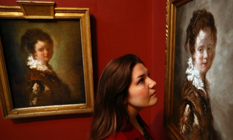 Jean-Honoré Fragonard's 18th-century painting Young Woman (left) next to its replica. The public was asked to identify the fake among the gallery's permanent collection by conceptual artist Doug Fishbone.