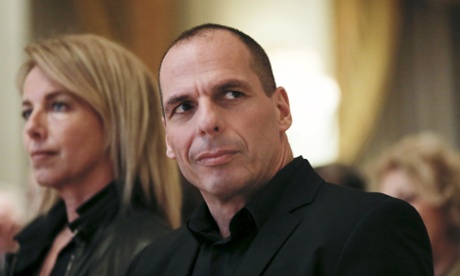 Greek Finance Minister Yanis Varoufakis and his wife Danae Stratou attend a banking conference in Athens April 21, 2015.7701