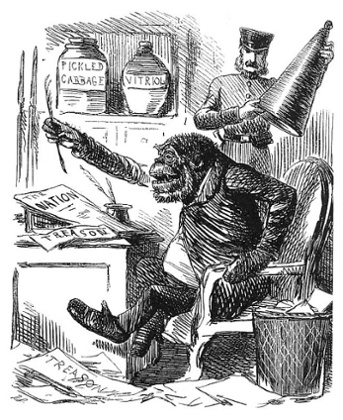 John Leech's cartoon Mr G-O'Rilla appeared in Punch, 14 December 1861, accompanying an article quoting calls for Irish independence made in The Nation