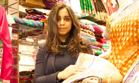 Shahidha Bari in a sari shop.