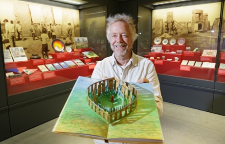 Archaeologist Julian Richards with a pop-up Stonehenge on show as part of the Stonehenge exhibition, 'Wish You Were Here' at the visitor centre.