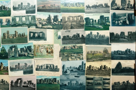 A collage of postcards on display at Stonehenge visitor centre as part of the exhibition.