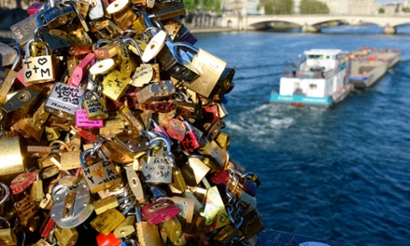 the Pont des Arts bridge in Paris, festooned with locks