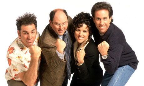 The cast of Seinfeld: Michael Richards as Kramer, Jason Alexander as George Costanza, Julia Louis-Dreyfus as Elaine Benes and Jerry Seinfeld as Jerry Seinfeld.