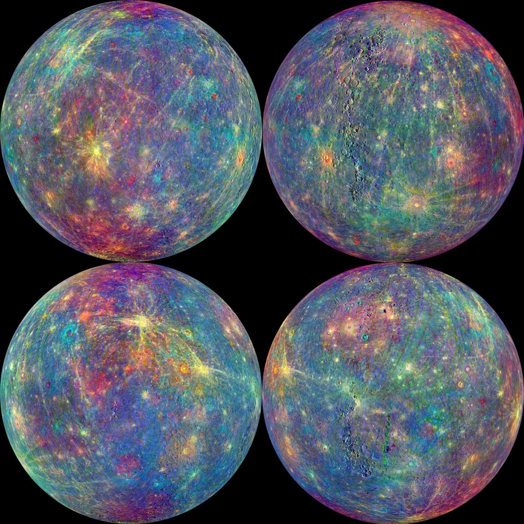 These delicate images show spectrometer readings measuring Mercury’s atmosphere and surface composition.