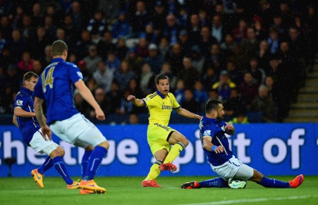 Cesar Azpilicueta has a shot intercepted by Marcin Wasilewski
