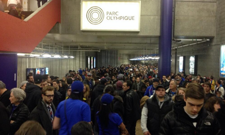 Baseball fans at the Olympic Stadium in Montreal before the game between the Toronto Blue Jays and New York Mets in March of 2014.