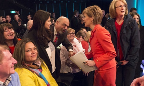 First Minister Nicola Sturgeon after the 7-way televised leaders debate at the ITV studios in MediaCityUK in Salford