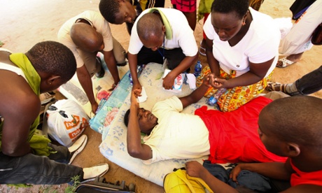 A survivor of the Garissa attack with fellow students at the town’s military camp.