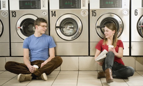 Young people in a launderette