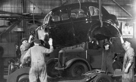 An Austin 10 being assembled at Longbridge in 1945