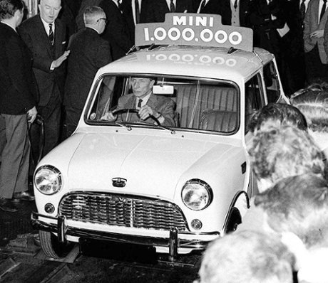 The millionth Mini rolling off the Longbridge production line in 1965.