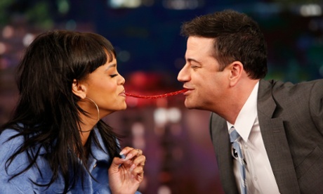Rihanna and Jimmy Kimmel share a tender moment.