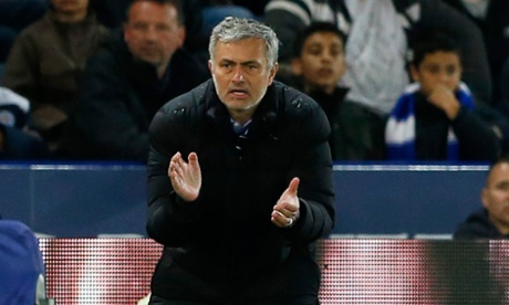 Chelsea manager José Mourinho watches his team on their way to victory at Leicester.