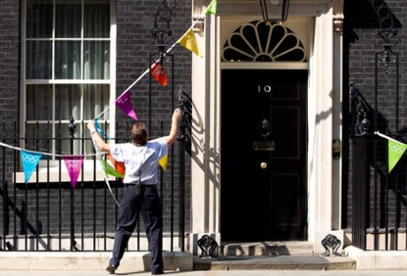 Olympic bunting is fixed to 10 Downing Street.