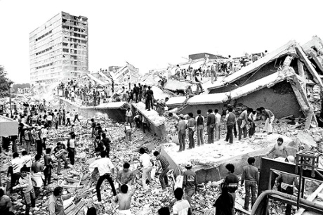 The Nuevo Leon flats in Tlatelolco after the 8.1-magnitude earthquake on 9 September 1985.