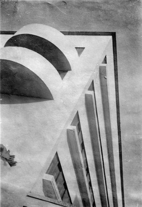 A corner detail of Narkomfin the block by M A Ilyin.