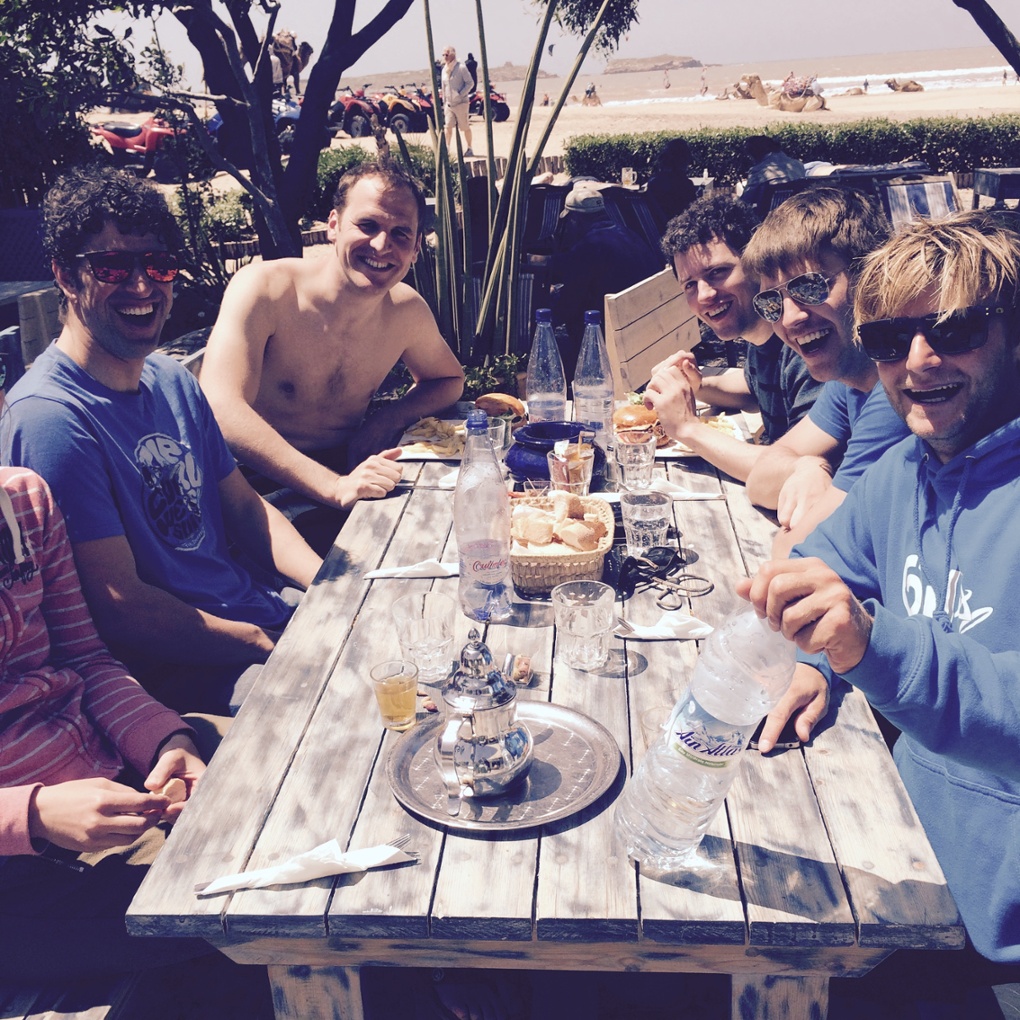 Phil Richards and fellow windsurfers on Essaouira beach