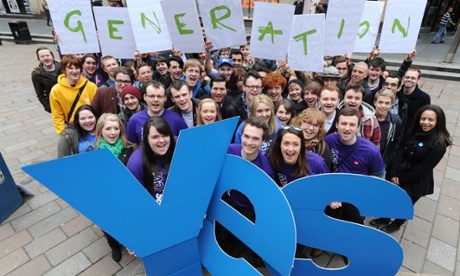 Scottish independence handout photo of Generation Yes movement members, a new group aimed at persuading Scotland's young people to vote Yes in the independence referendum.
