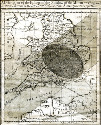 Edmond Halley’s corrected map of the 1715 eclipse.