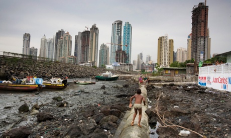 Skyscrapers mix in with the slums Boca la Caja in Panama City - a property boom alongside poverty.