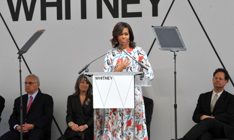 First lady Michelle Obama attends the Whitney Museum Of American Art ribbon-cutting ceremony.