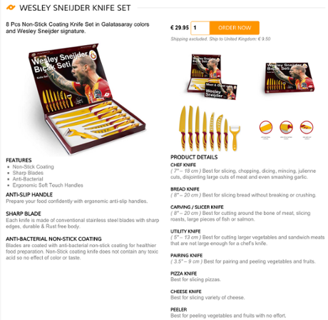 Wesley Sneijder-endorsed Galatasaray knife set.