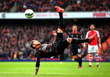 Alberto Moreno tries out his acrobatic side.