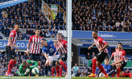 Phil Jagielka pokes the ball home to give Everton the lead.