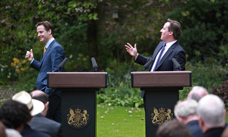 David Cameron and Nick Clegg in the garden of Downing Street in 2011.