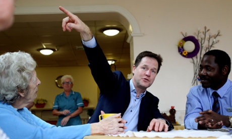 Nick Clegg campaigning in a nursing home in his Sheffield Hallam constituency.