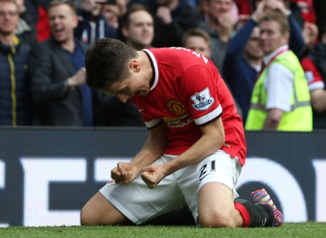 Ander Herrera celebrates his second and Manchester United's third goal of the day.