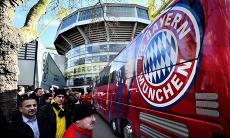 Bayern Munich's bus arrives in Dortmund.