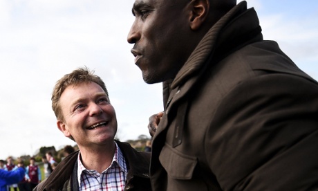 Craig Mackinlay, the Conservative party's candidate for South Thanet, attends a campaign event with former footballer Sol Campbell