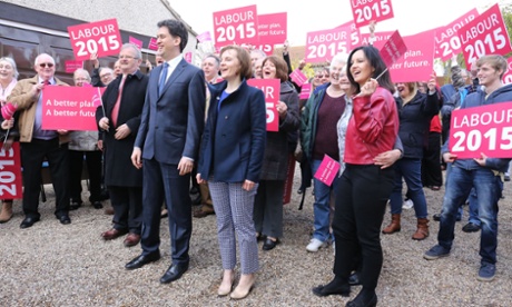 Labour leader Ed Miliband, his wife Justine (centre) and Caroline Flint (front right) during a rally in Norton, Doncaster.