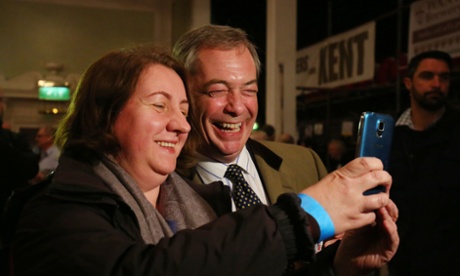 Nigel Farage, the Ukip leader, has a selfie taken with a woman at the Thanet beer festival in Margate