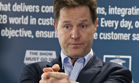 Liberal Democrat leader Nick Clegg during a visit to the Panasonic Manufacturing site in Cardiff.