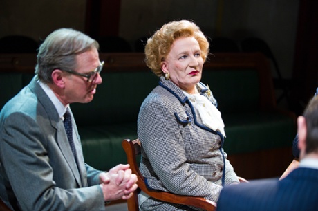 James Wilby (Geoffrey Howe) and Steve Nallon (Margaret Thatcher) in Dead Sheep