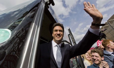 Ed Miliband aboard the Labour battle bus in east London last week.
