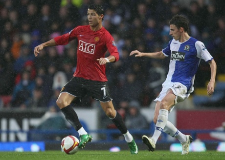 Matt Derbyshire, here playing for Blackburn against Manchester United, has put Rotherham one up against Brighton.